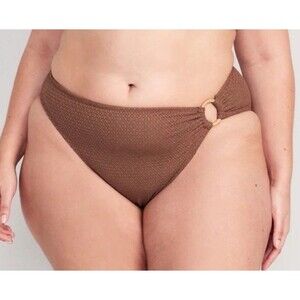 Mid-Rise O-Ring Crochet-Knit French-Cut Bikini Swim Bottoms Brown 4XL Old Navy